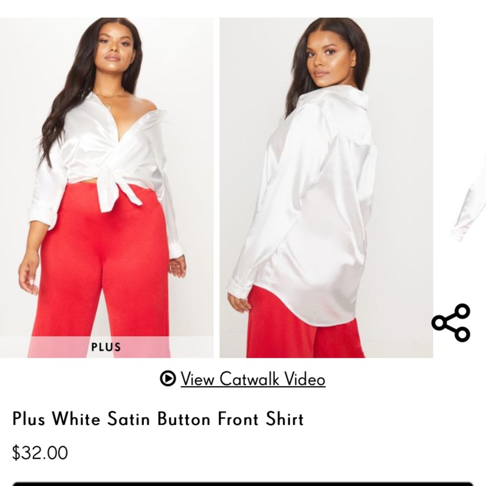 Plus White Satin Button Front Shirt